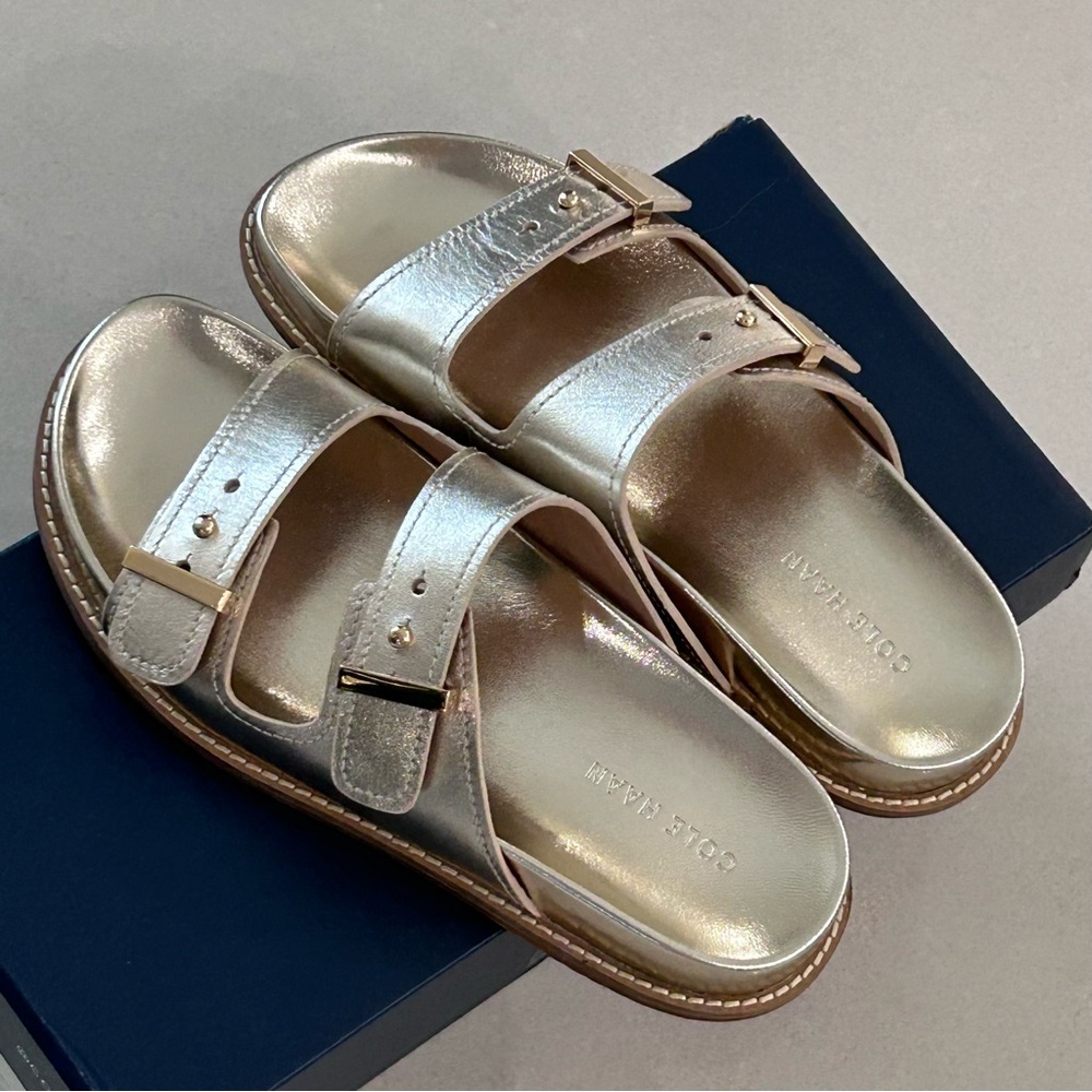 Cole Haan Marisol footbed Metallic Gold Slide Sandals - Picture 8 of 8